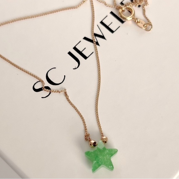 Star Necklace 18k Gold Plated Real Opal Stone Spring Green Star Necklace - Picture 3 of 14